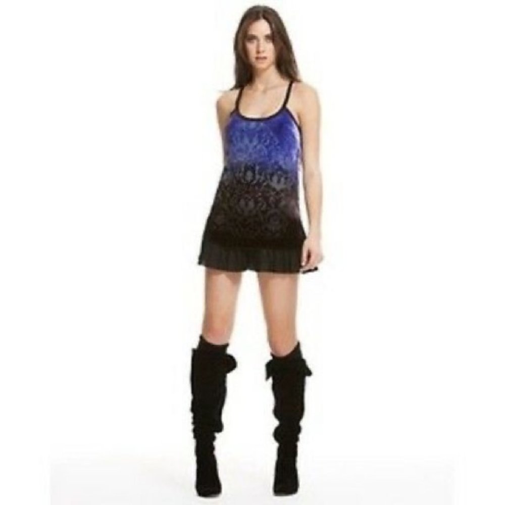 Free People Forbidden Ivy Silk Velvet Ombre Purple Sequin Strap Tunic Top